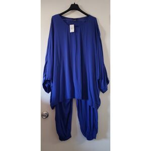 NWT Ashley Stewart Sodalite Gauzy Cold Shoulder Top/Harem Pants Size 26-28 Chic